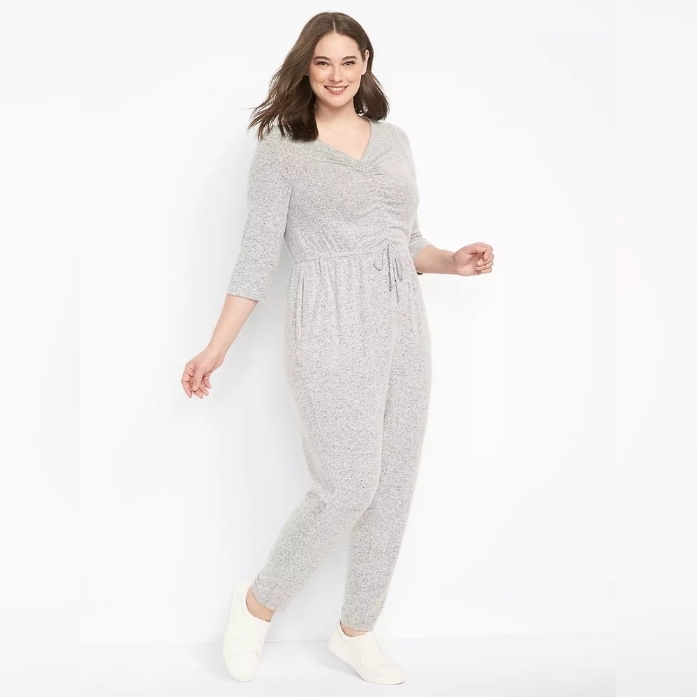 Lane Bryant Ruched V-Neck Hacci Jumpsuit NWT SIZE 18/20 Heather GRAY
